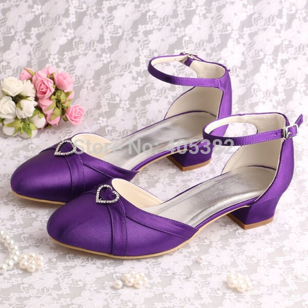 Purple Satin Wedding Shoes
 20 Colors Custom Handmade Chunky Low Heel Wedding Shoes