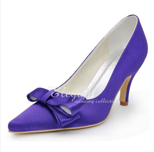 Purple Satin Wedding Shoes
 2018 Purple Color Elegant Pointed Toe Wedding Dress Shoes