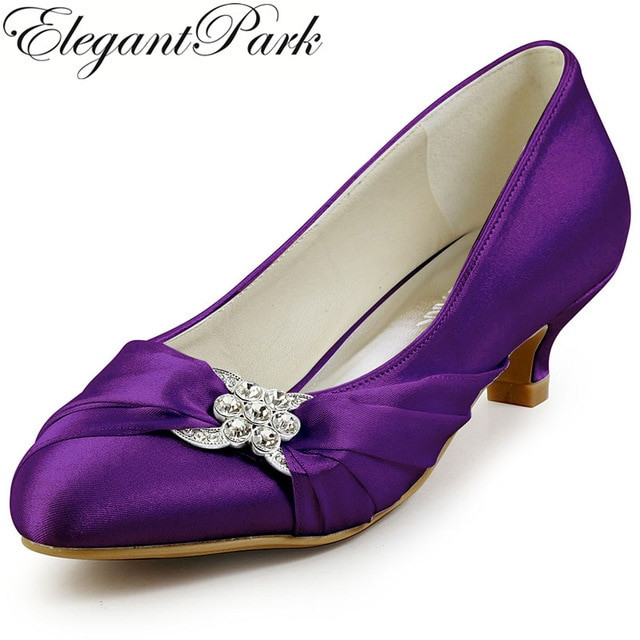 Purple Satin Wedding Shoes
 Women Shoes Wedding Bridal Low Heel Purple White Ivory
