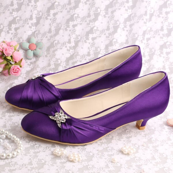 Purple Satin Wedding Shoes
 20 Colors Hot Selling Beautiful Bridal Low Heel Wedding