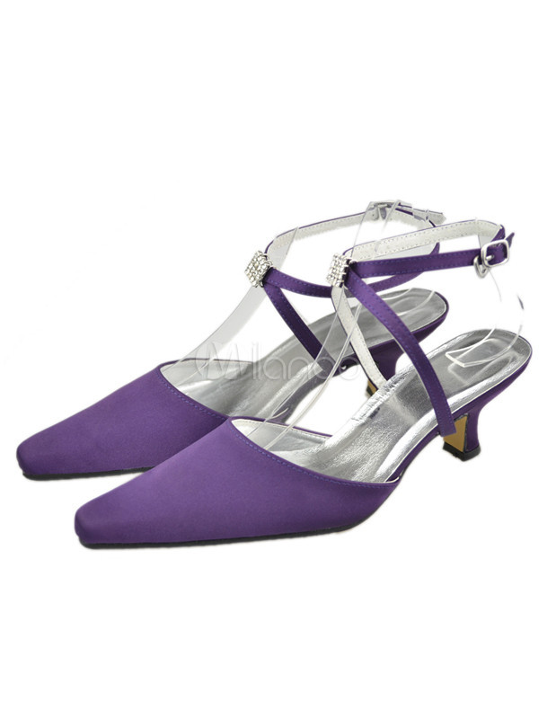 Purple Satin Wedding Shoes
 Purple Satin Rhinestone Slingback Wedding Shoes Milanoo