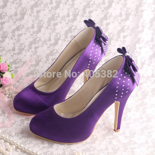 Purple Satin Wedding Shoes
 Wedopus MW100 Purple Satin High Heels Hot Wedding Shoes