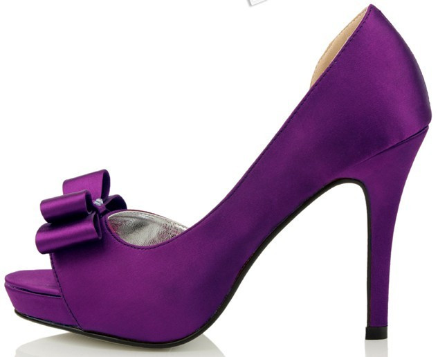 Purple Satin Wedding Shoes
 Open Toe High Heel Satin Affordable Bow Purple Wedding