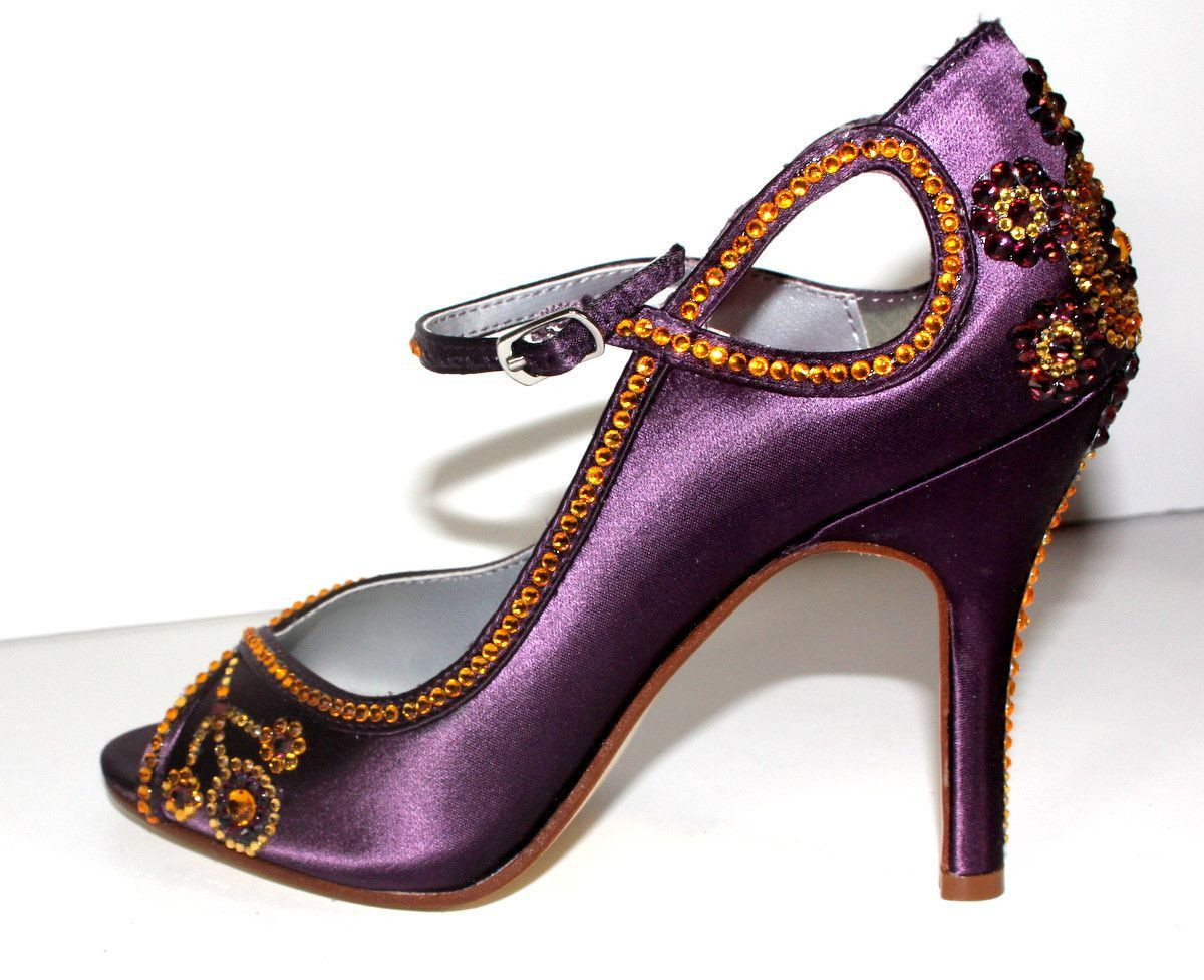 Purple Satin Wedding Shoes
 Gatsby 1920 s Purple Satin Crystal Heel in 2019