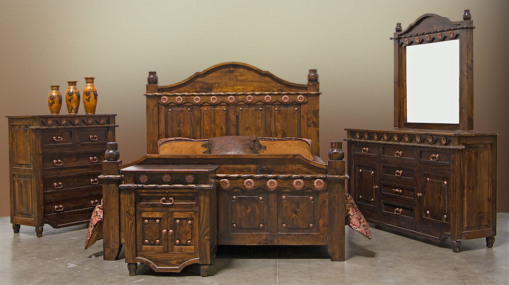 Rustic Bedroom Furniture Sets
 Grand Dark Walnut Bedroom Set Copper Accents Real Wood