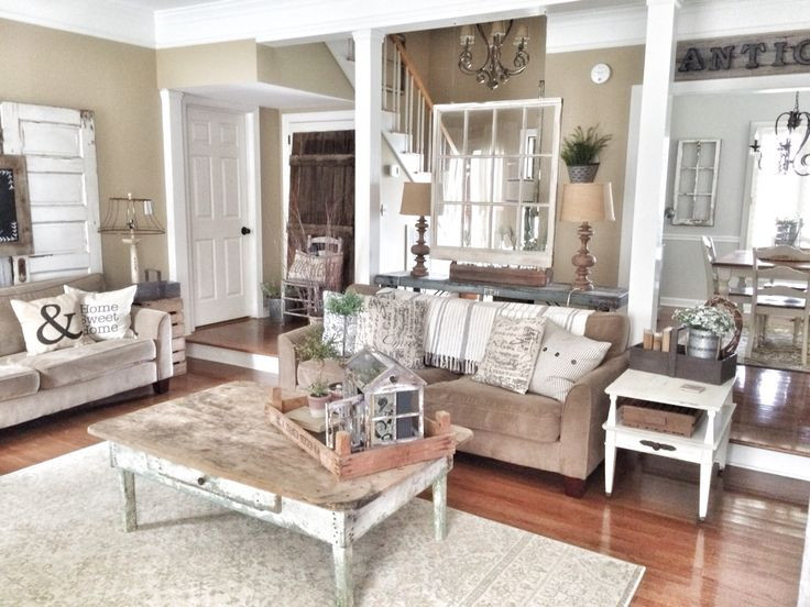Rustic Farmhouse Living Room
 Rustic and farmhouse living room IG bless this nest