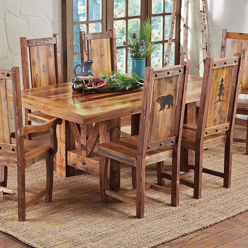 Rustic Kitchen Tables
 Western Trestle Table & Chairs Country Rustic Wood Log
