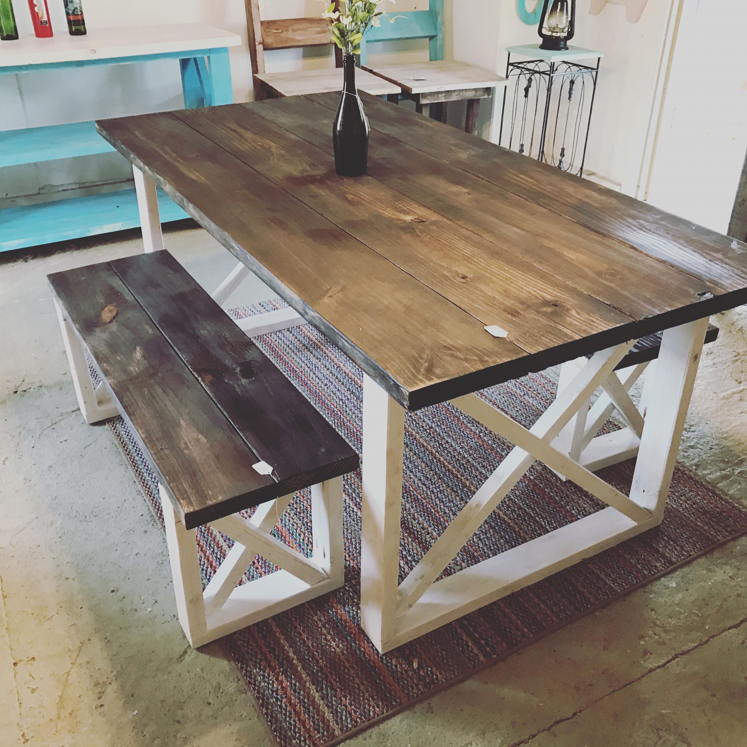 Rustic Kitchen Tables
 Rustic Farmhouse Table With Benches with Dark Walnut Top