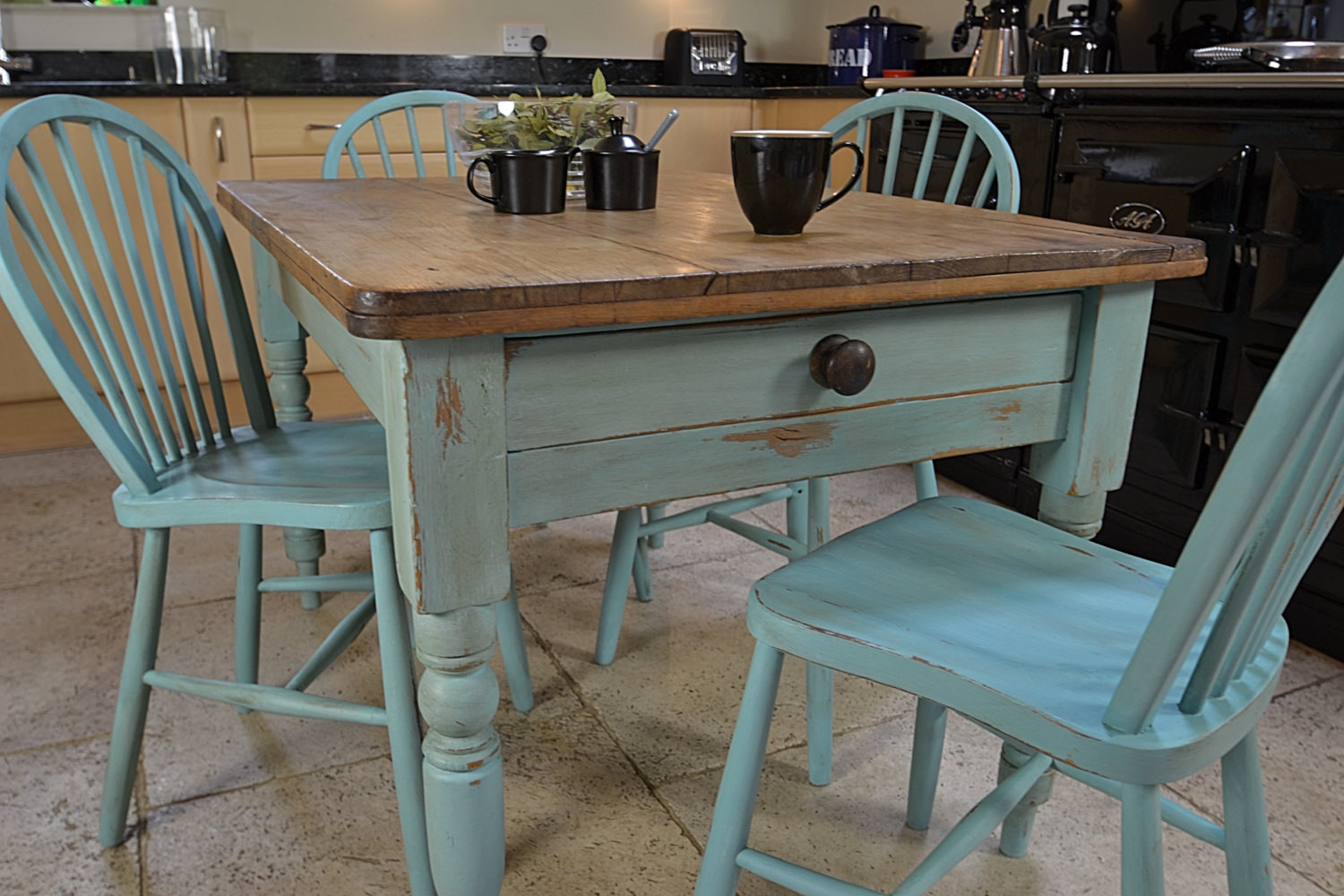 Rustic Kitchen Tables
 Shabby Chic Farmhouse Rustic Dining Table with 4 Stickback