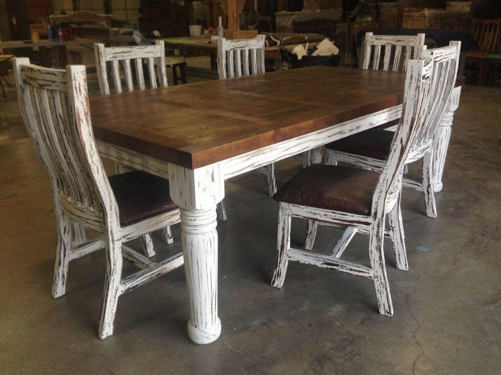 Rustic Kitchen Tables
 6 Rustic Dining Kitchen Table And 6 Tooled Leather Chairs