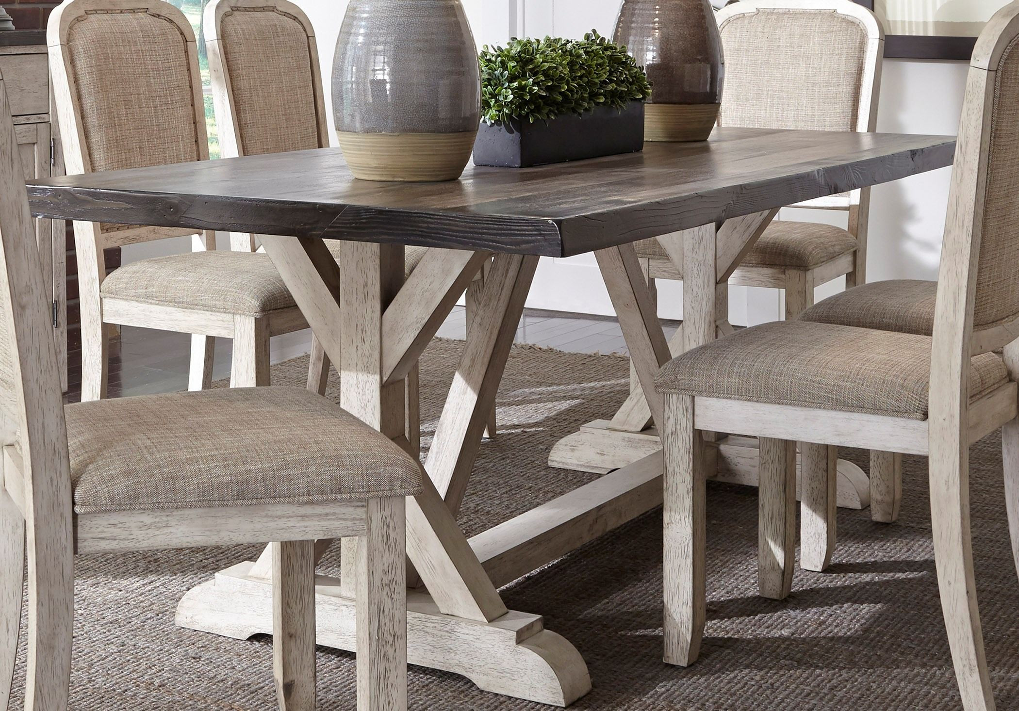 Rustic Kitchen Tables
 Willowrun Rustic White Trestle Dining Table from Liberty