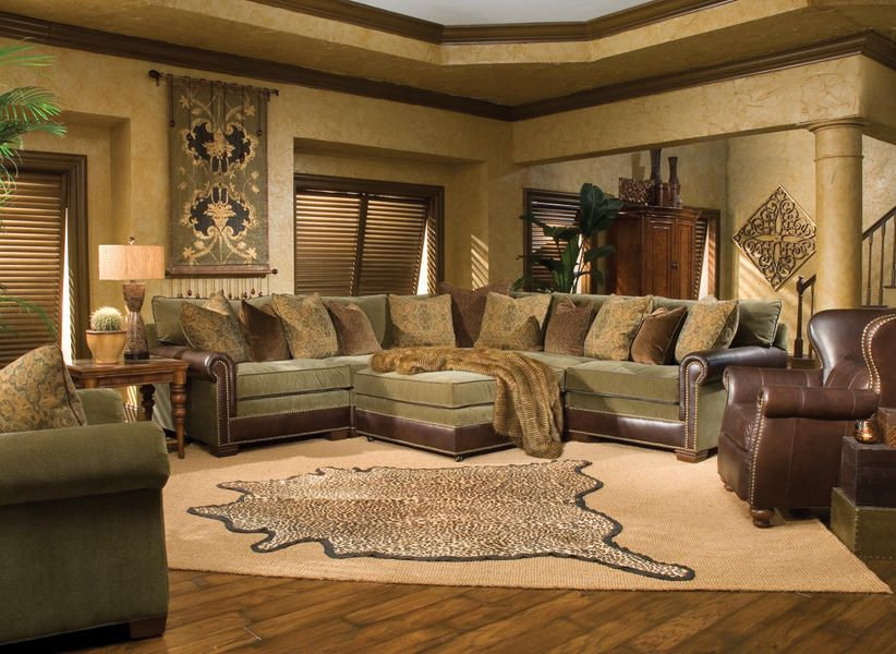Rustic Living Room Set
 Huntington House CL7107 Leather & Fabric Pit Group
