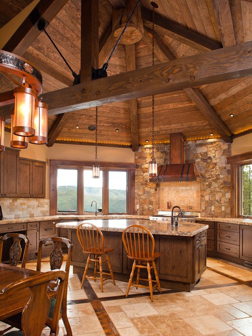 Rustic Log Cabin Kitchens
 Tuscan Stone Range Hoods Home Design Ideas
