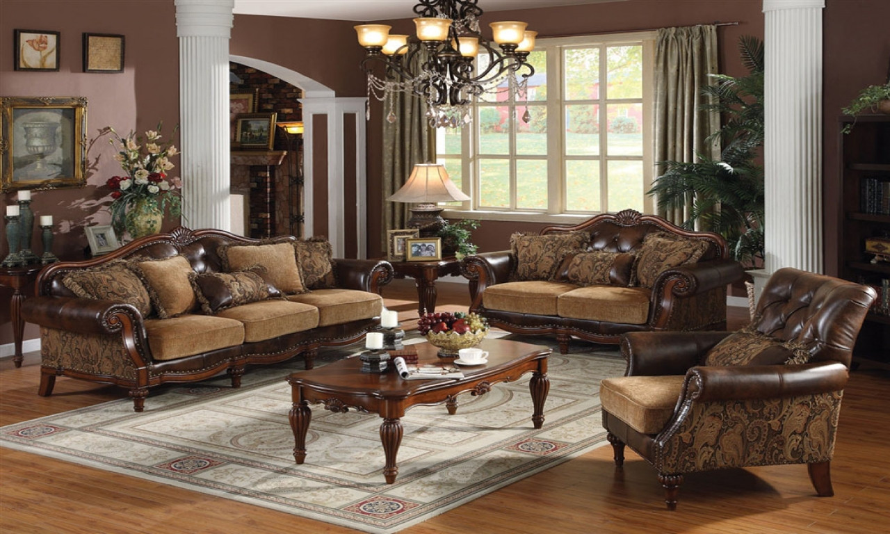 Small Living Room Sets
 Brown wood coffee table traditional leather living room