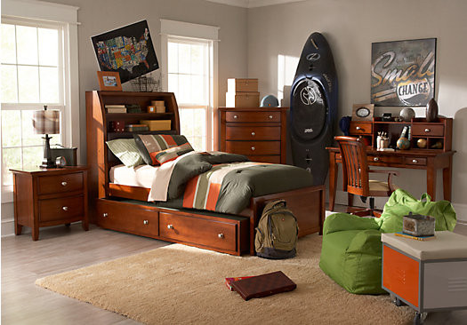 Teen Boy Bedroom Furniture
 Santa Cruz Cherry 5 Pc Twin Bookcase Bedroom Bedroom