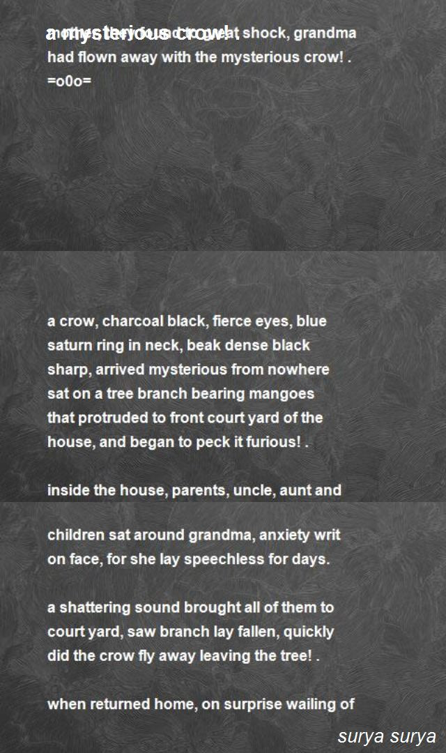 The Crow Mother Quote
 A Mysterious Crow Poem by surya surya Poem Hunter