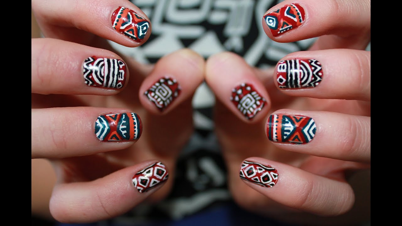 Tribal Nail Art
 Aztec Tribal Inspired Nail Art Tutorial