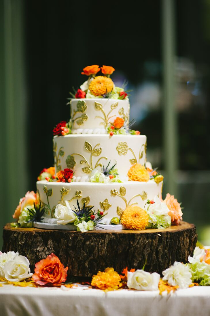 Wedding Cakes Fall
 Detailed Gold Fall Inspired Wedding Cake