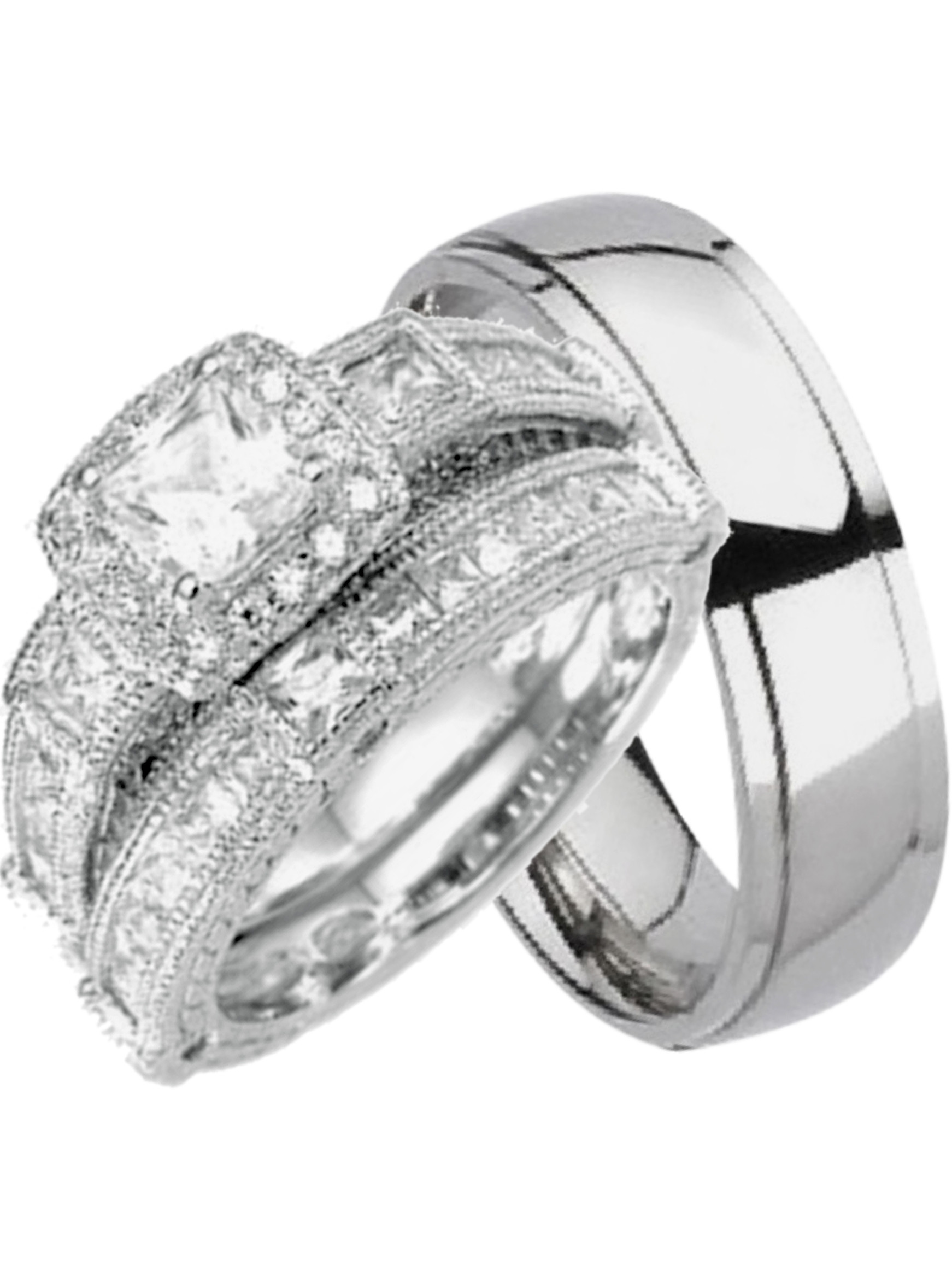 Wedding Rings For Him And Her Matching
 LaRaso & Co His and Hers Wedding Sets Silver Titanium 3