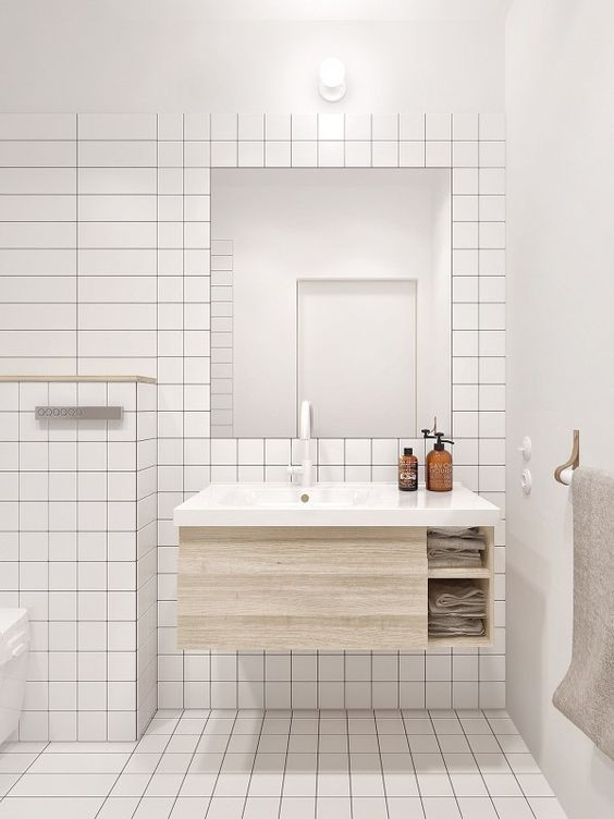 White Tile Bathroom Shower
 Using square tiles in the bathroom Norse White Design Blog