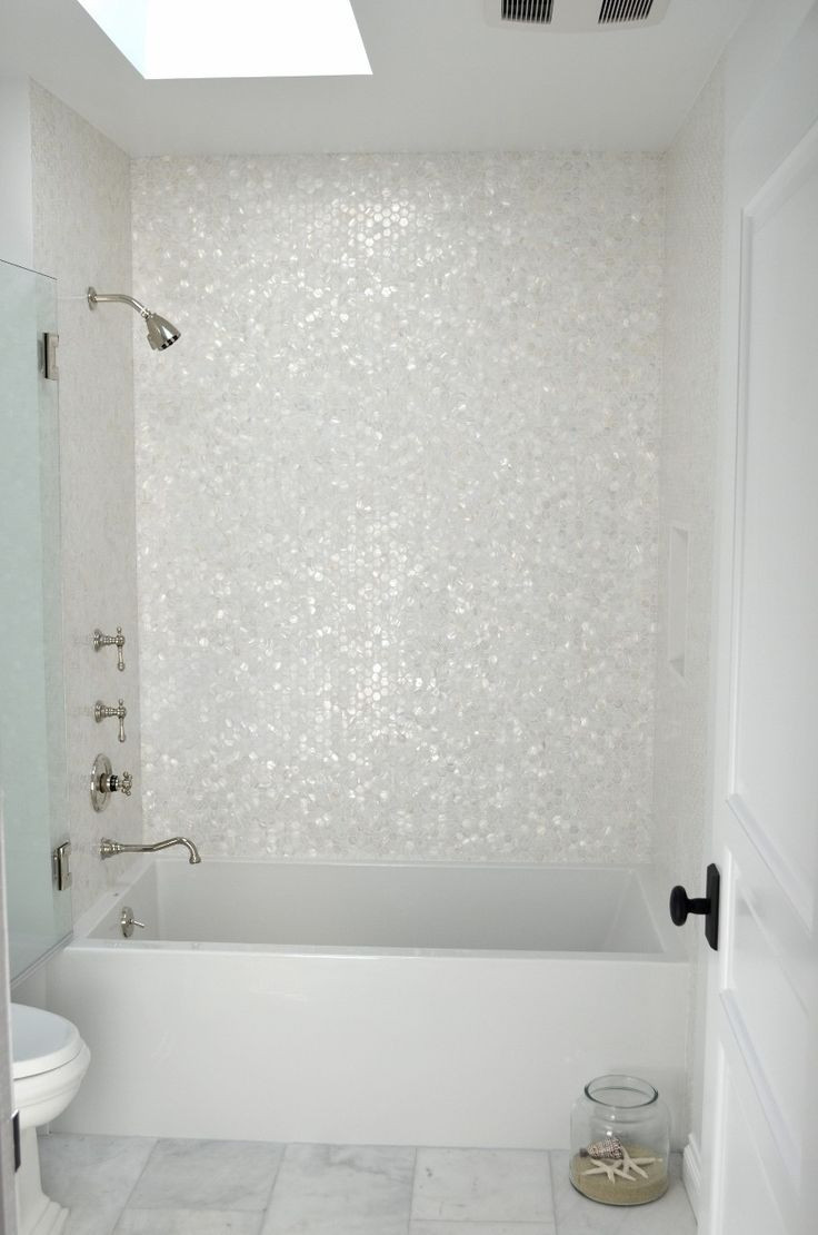 White Tile Bathroom Shower
 White Hexagon Pearl Shell Tile