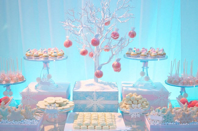 Winter Themed Desserts
 Pink & Blue Winter Wonderland Dessert Table guest feature