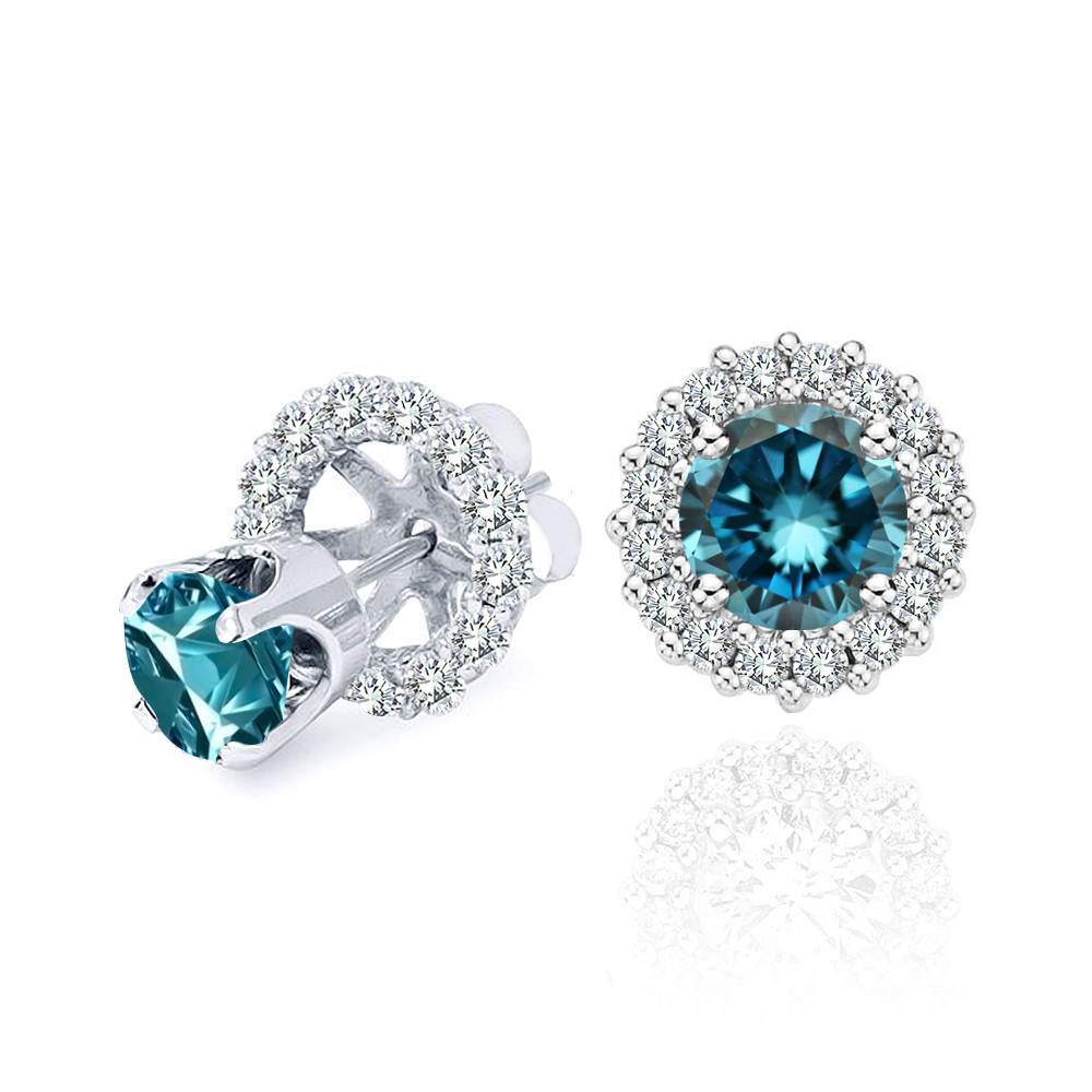 1 Carat Diamond Earrings
 1 Carat Blue Diamond Solitaire Stud Pair Earrings Halo