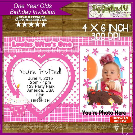 1 Year Old Birthday Invitations
 Baby Girl Birthday Invitation e Year Old 1 by DigiGraphics4u