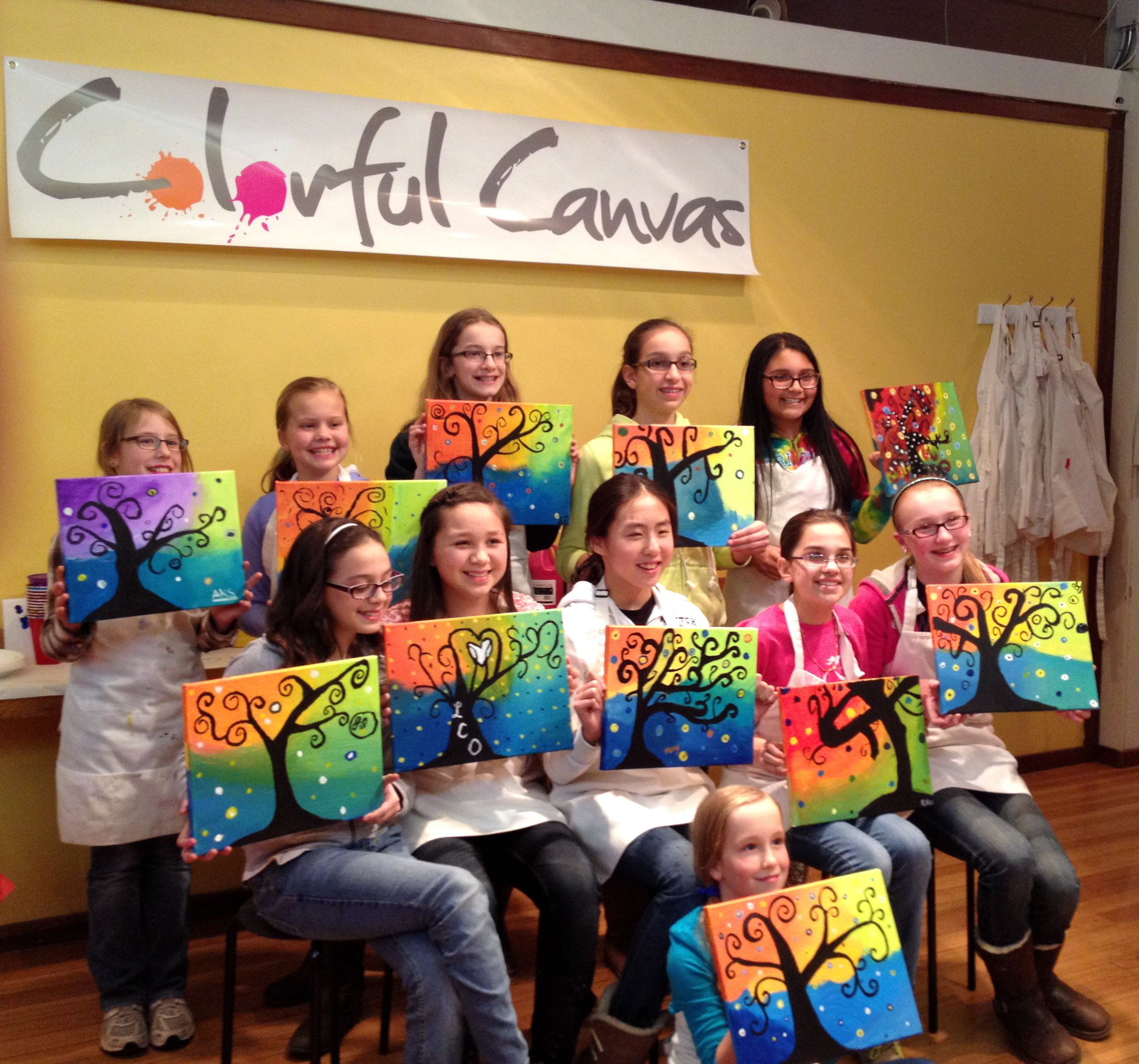 12 Year Old Girl Birthday Party
 12 year old girls enjoyed this swirly tree painting for a