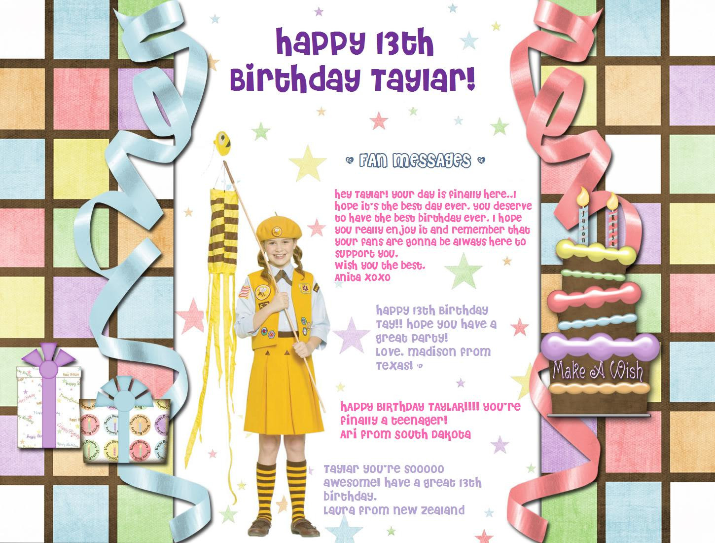 13th Birthday Wishes
 Taylar Hender Fansite Happy 13th Birthday Taylar