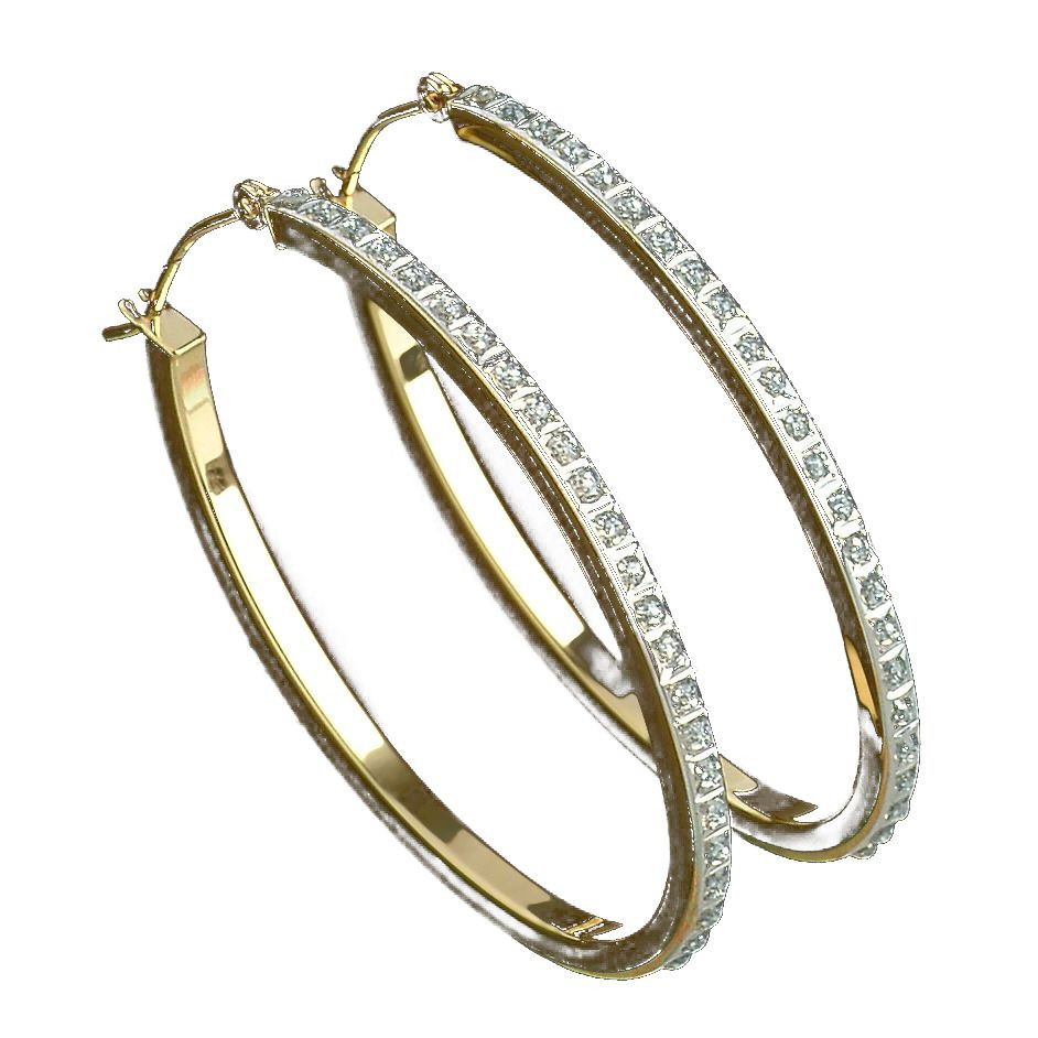 14k Hoop Earrings
 Diamond Oval Hoop Earrings 14K Yellow Gold