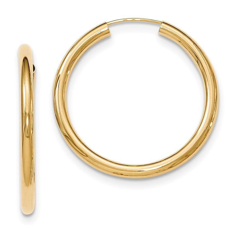 14k Hoop Earrings
 Womens La s 14k Yellow Gold Polished Endless Tube Hoop