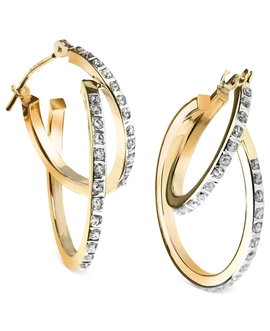 14k Hoop Earrings
 Macy s 14k Yellow White Gold Earrings Diamond Accent