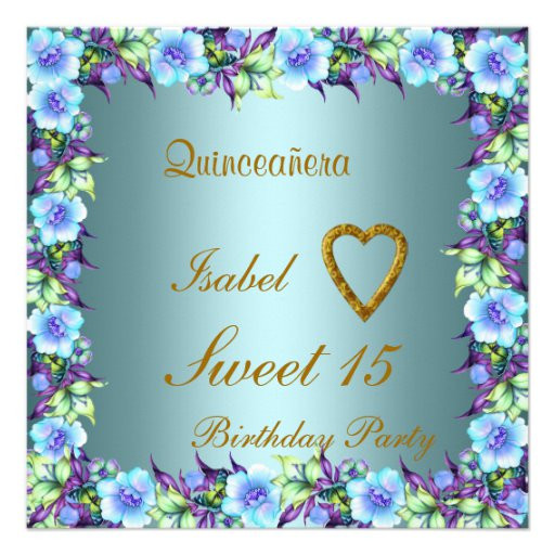 15 Birthday Invitations
 Quinceanera Sweet 15 Birthday Invitation Teal 5 25" Square