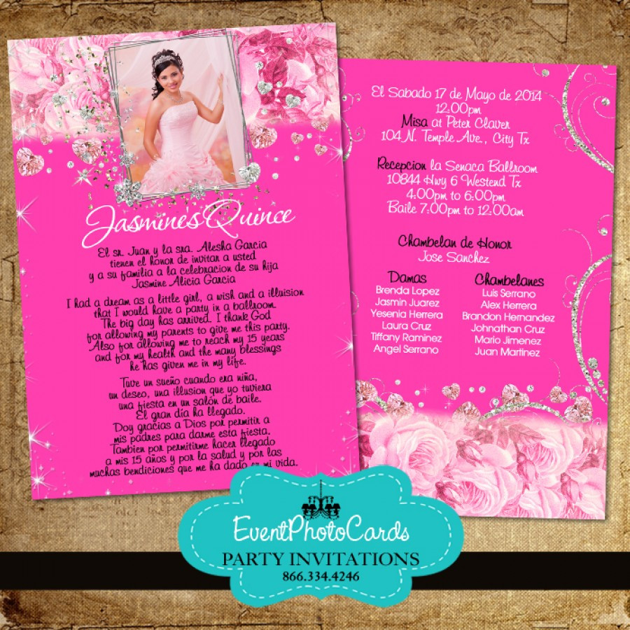 15 Birthday Invitations
 Pink Floral Roses Quinceanera Invitations Sweet 15