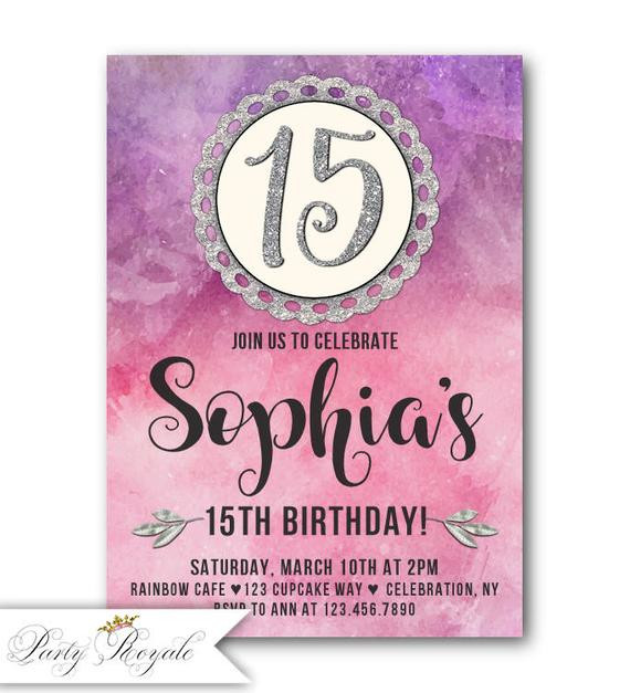 15 Birthday Invitations
 Silver 15th Birthday Invitation Girl Teen Girl s 15th