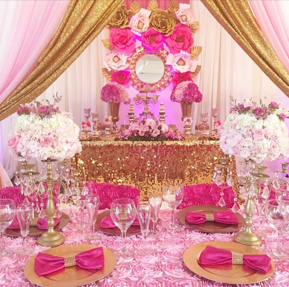 15 Birthday Party Ideas
 A luxurious bright pink and gold Quinceañera See more