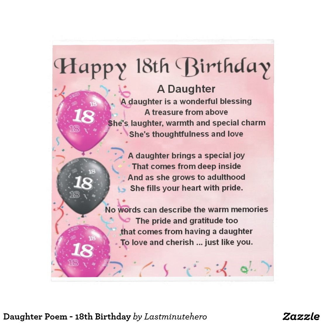 18th Birthday Wishes For Daughter
 Daughter Poem 18th Birthday Notepad