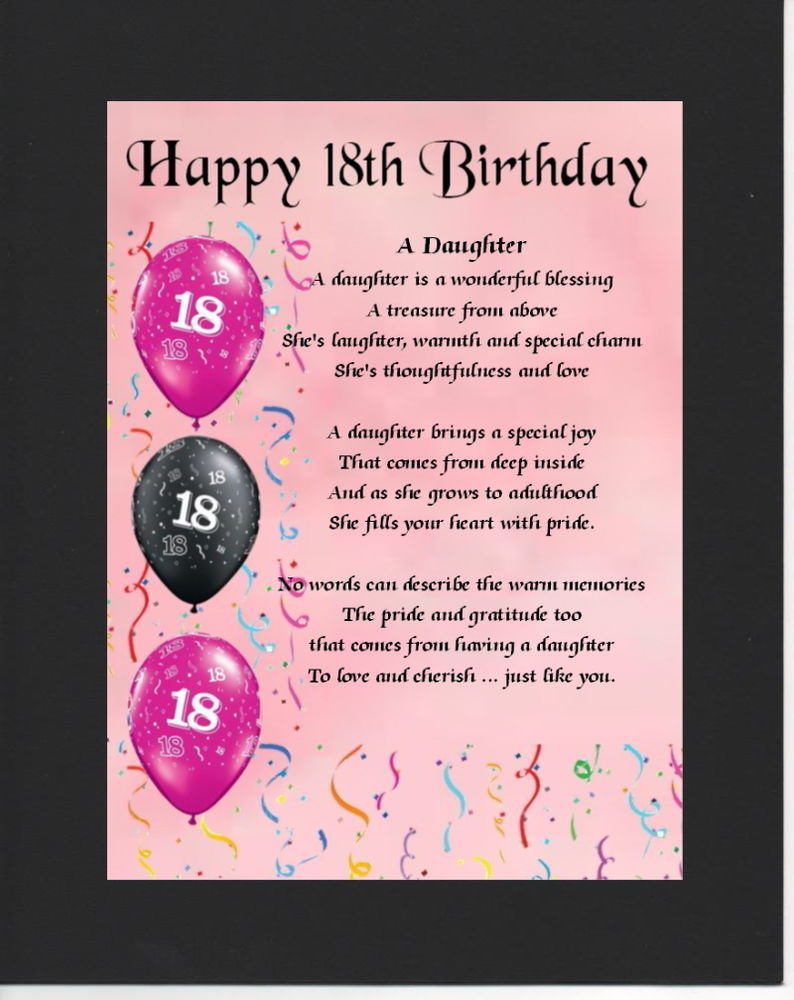 18th Birthday Wishes For Daughter
 Personalised Mounted Poem Print 18th Birthday Daughter