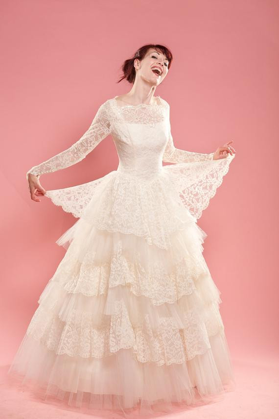 1950s Vintage Wedding Dresses
 RESERVED Vintage 1950s Lace Wedding Dress Cupcake Tulle