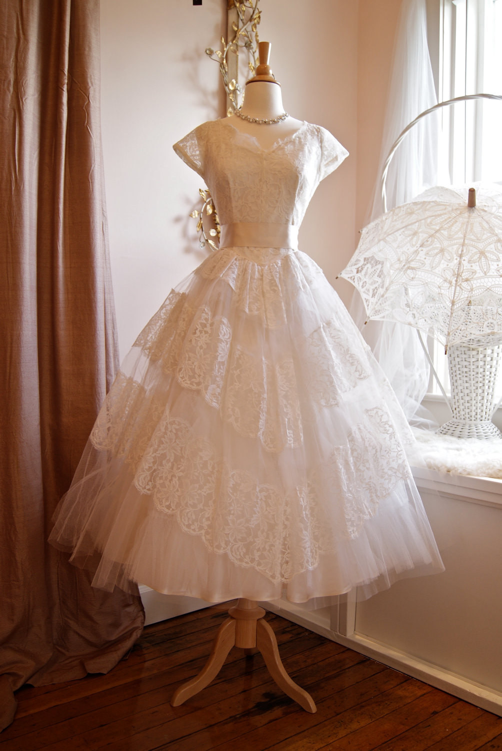 1950s Vintage Wedding Dresses
 Wedding Dress 50s Wedding Dress Vintage 1950s White Lace