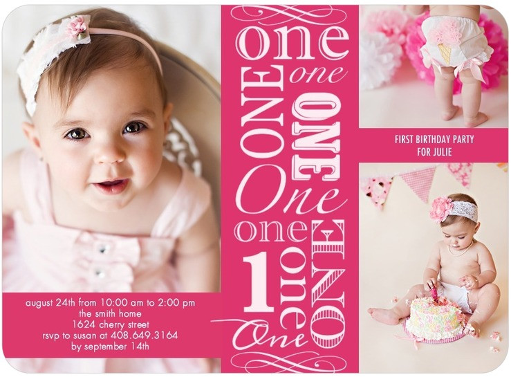 1st Birthday Invitations Girl
 girl first birthday photo invites pink tiny prints