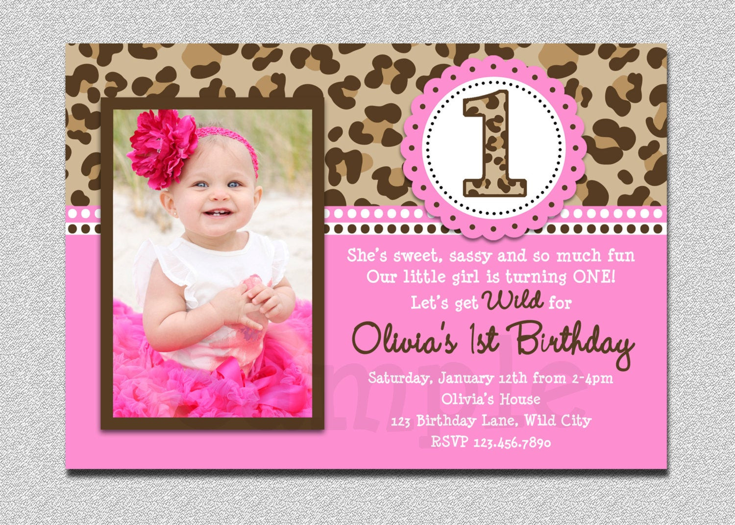 1st Birthday Invitations Girl
 Leopard Birthday Invitation 1st Birthday Party Invitation