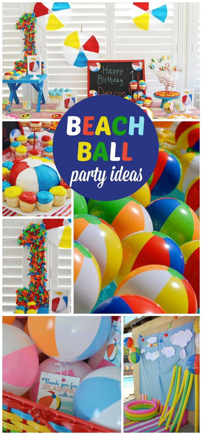 1St Birthday Pool Party Ideas
 A colorful beach ball first boy birthday party with fun