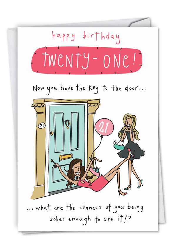 21st Birthday Wishes Funny
 Key To The Door 21 Birthday Funny Greeting Card