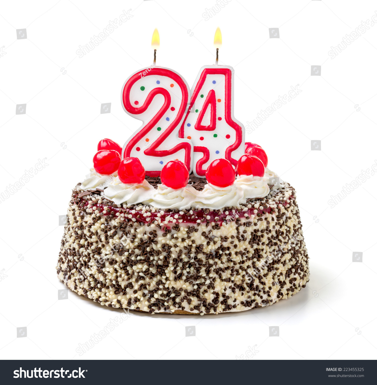 24 Birthday Cake
 Birthday Cake Burning Candle Number 24 Stock