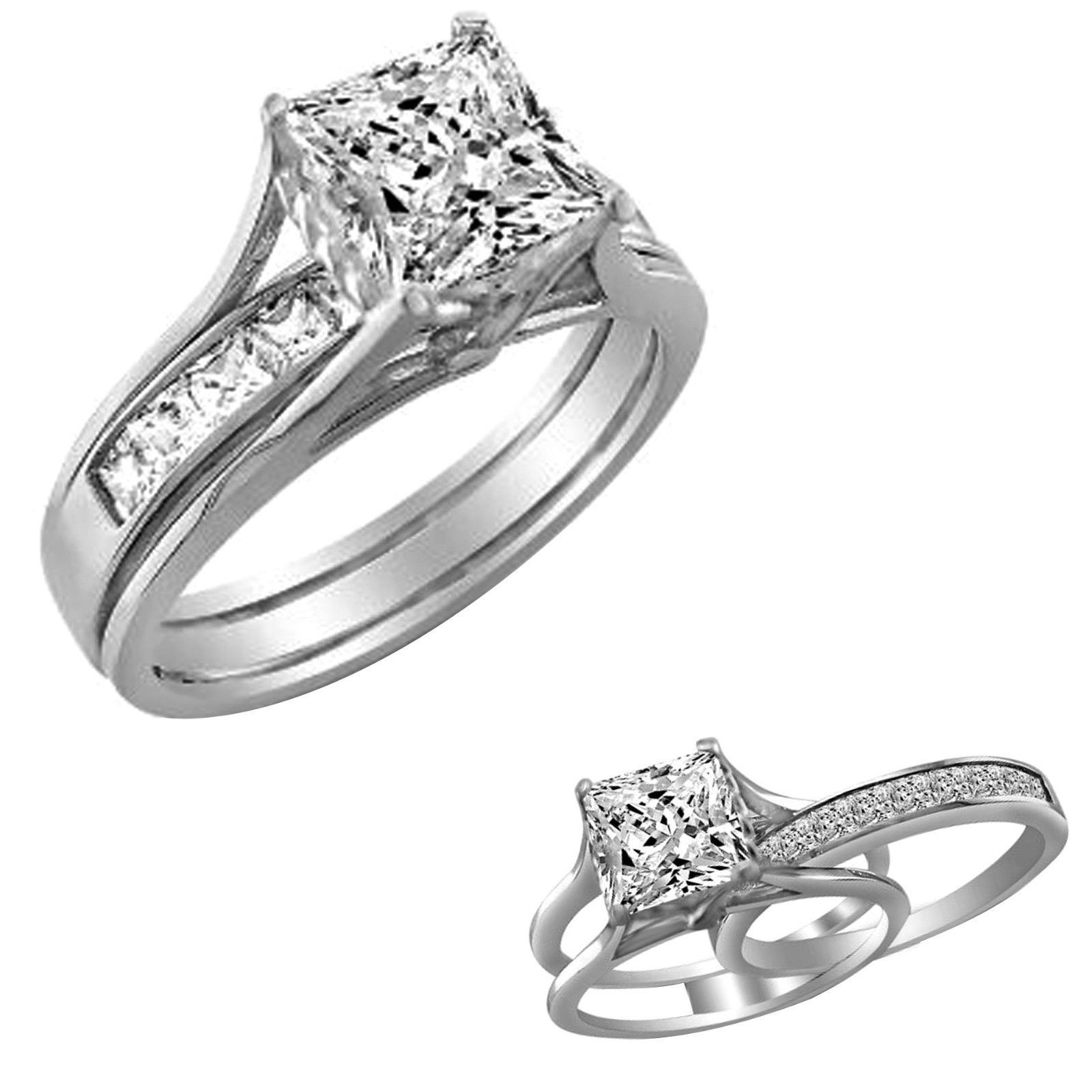 2ct Princess Cut Engagement Rings
 2 Ct Princess Cut 2 Piece Engagement Wedding Ring Band Set