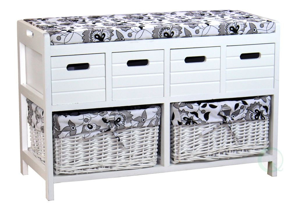 4 Basket Storage Bench
 New Vintiquewise Storage Bench with 4 Drawers and 2 Wicker