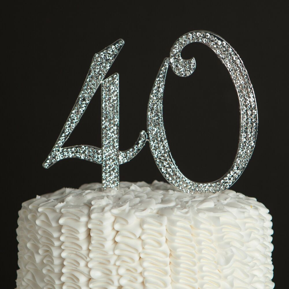 40th Birthday Cake Toppers
 40 Silver Rhinestone Cake Topper 40th Birthday Anniversary