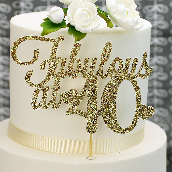 40th Birthday Cake Toppers
 Gold Glitter Fabulous At 40 Cake Topper